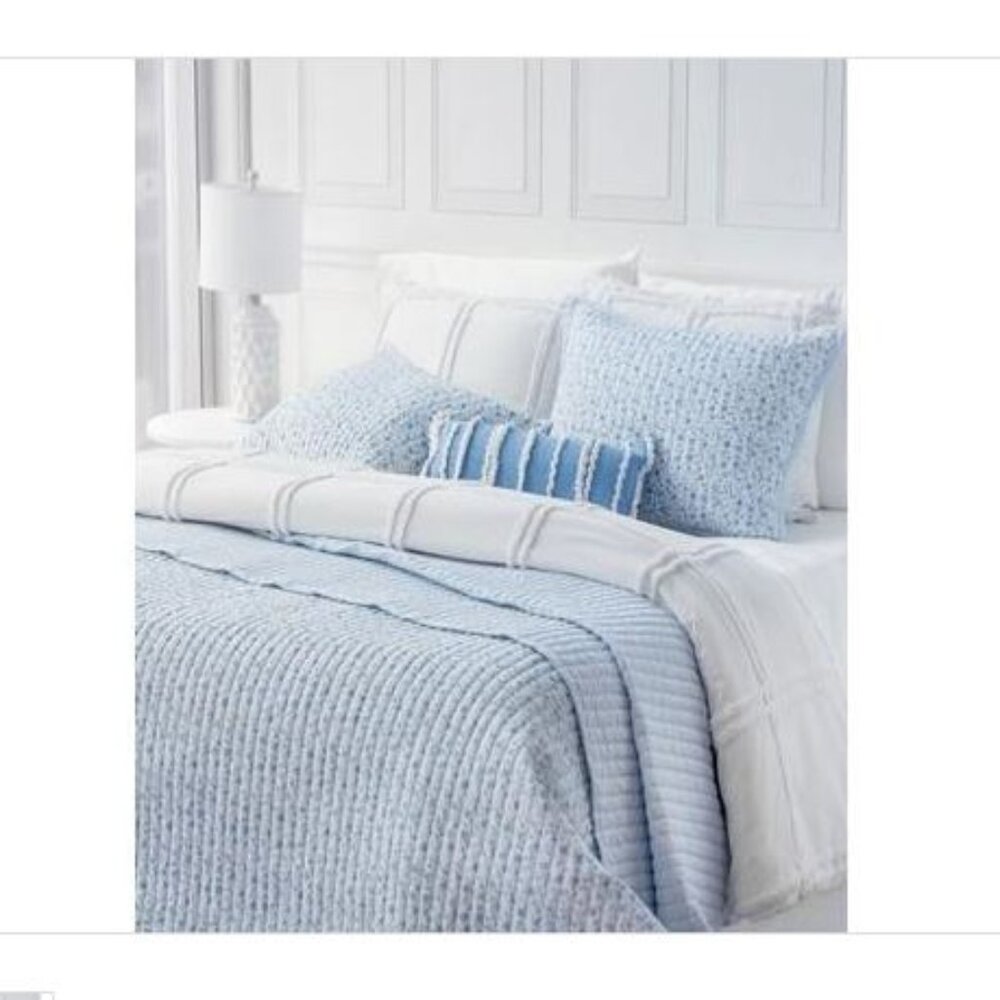 Martha Stewart Collection Leigh Floral 3-Pc. Quilt Set, Queen - Blue